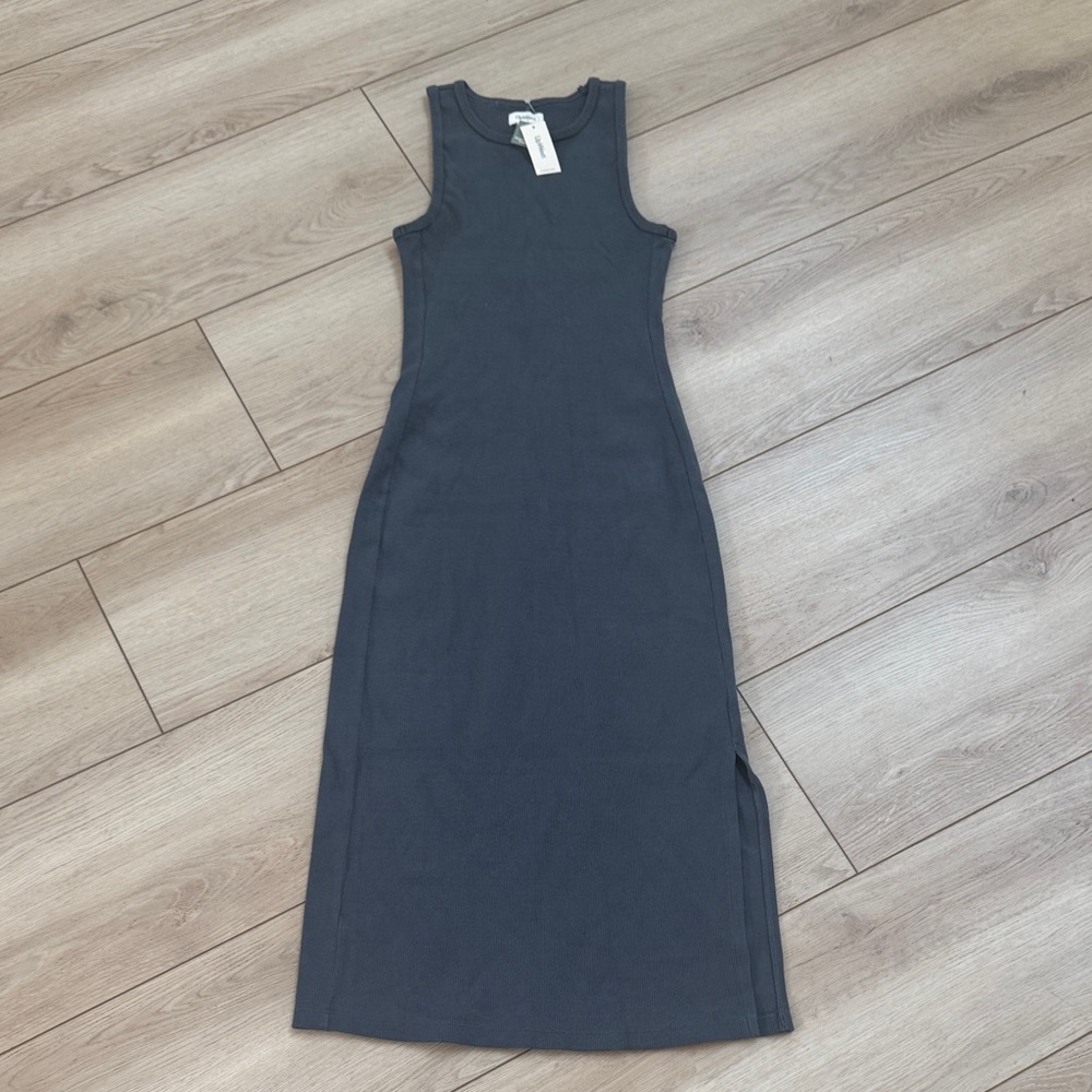 UpWest Charcoal Sleeveless ribbed Midi Dress SZ XXS NWT